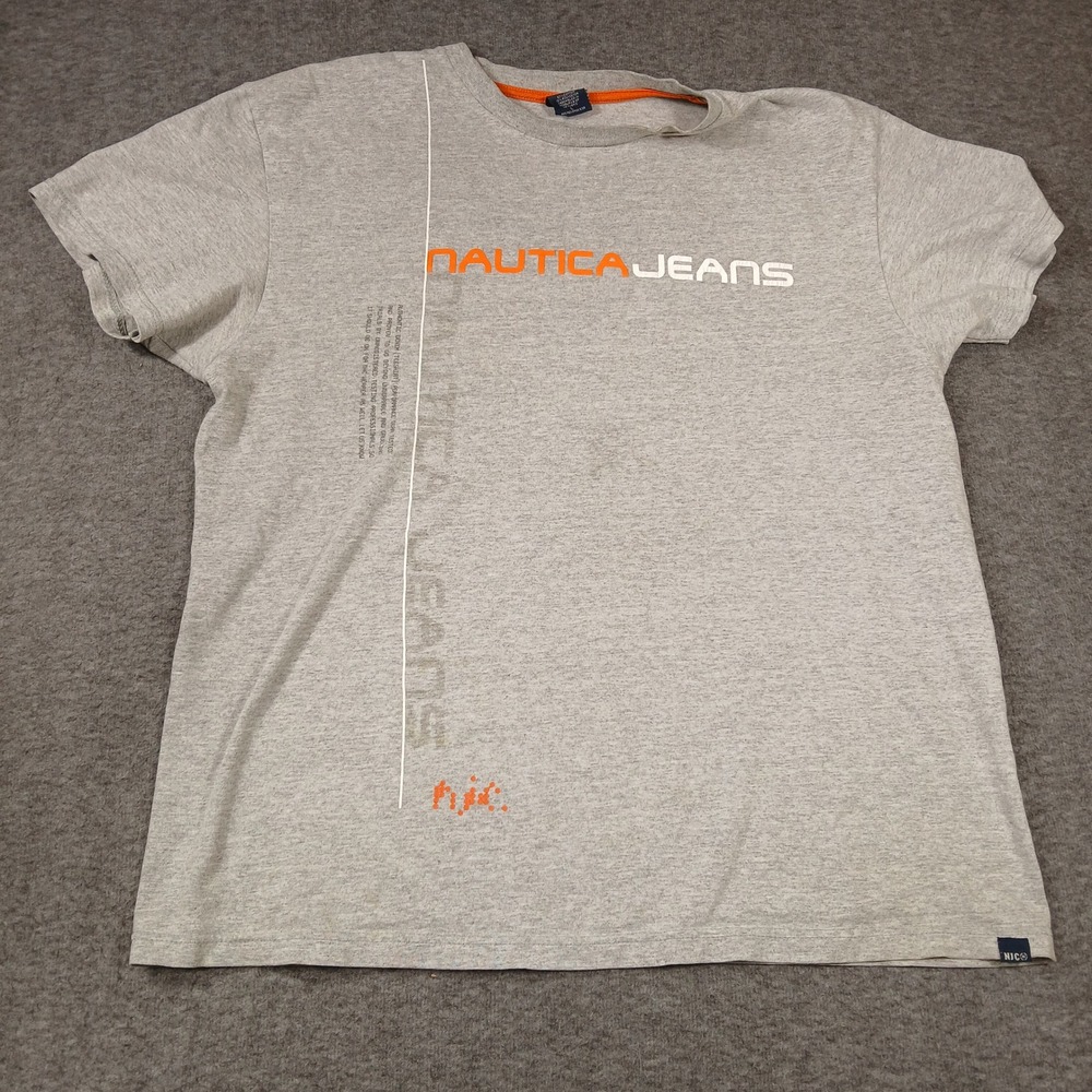 Nautica Jeans T-Shirt Mens Large Gray Short Sleeve Graphic Logo Y2K Sporty